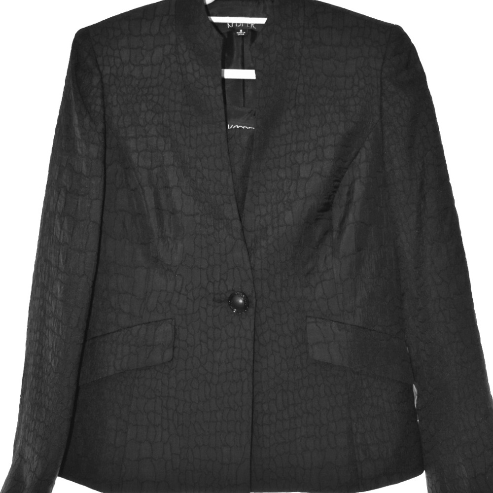 Kasper 3 piece black pant suit, jacket and top